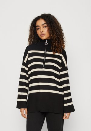 OBJESTER L S ZIP NOOS - Striktrøje - blackstripes/sandshell