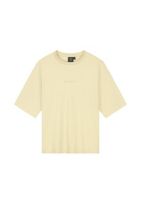 Korte mouwen crew neck t-shirt in lichtgele katoen. Voorzien van een subtiel logo in dezelfde kleur op de voorkant. Klassieke relaxte pasvorm.