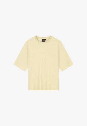 Korte mouwen crew neck t-shirt in lichtgele katoen. Voorzien van een subtiel logo in dezelfde kleur op de voorkant. Klassieke relaxte pasvorm.