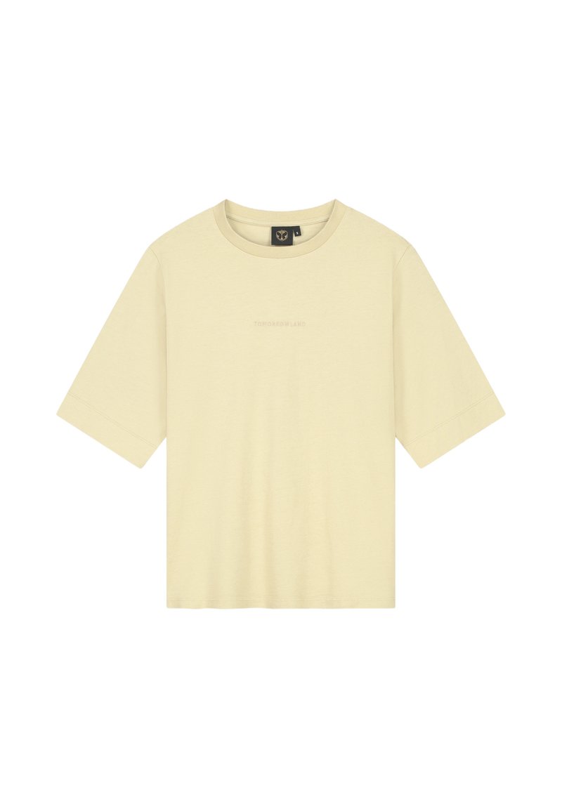 Korte mouwen crew neck t-shirt in lichtgele katoen. Voorzien van een subtiel logo in dezelfde kleur op de voorkant. Klassieke relaxte pasvorm.