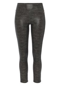 Höga grå leggings i mörkgrått med subtil glansig sprickmönster och slim fit i full längd.