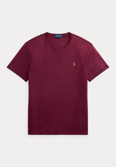 Bordó, rövid ujjú, kerek nyakú póló kis, hímzett Polo Ralph Lauren logóval a bal mellrészen.