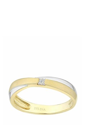 Prsten od zlata i srebra s poliranim finišem, glatkim zaobljenim oblikom i središnjim dijamantskim akcentom s dizajnom koji se preklapa.