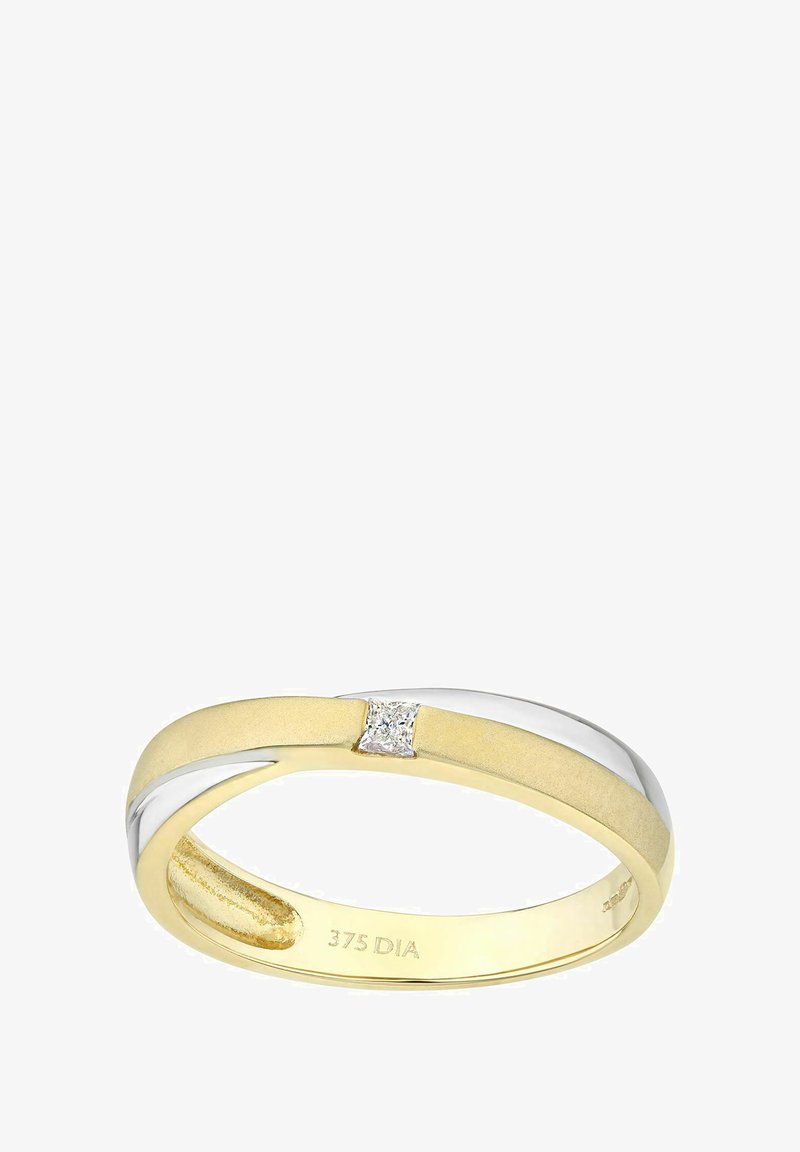 Prsten od zlata i srebra s poliranim finišem, glatkim zaobljenim oblikom i središnjim dijamantskim akcentom s dizajnom koji se preklapa.