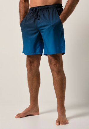 Costumi da bagno da uomo in un gradiente di blu, con vita regolabile tramite cordoncino, tasche laterali e una finitura in tessuto liscio e leggero.