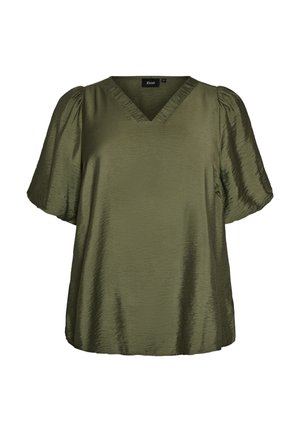 Zizzi, BLUSE MIT BALLONÄRMELN UND V-AUSSCHNITT - Blouse - grün