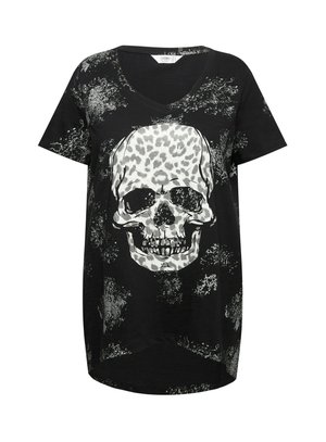 Angel of Style LEO TOTENKOPF V AUSSCHNITT HALBARM - Print T-shirt - black
