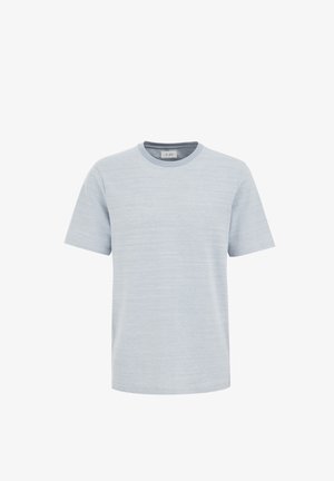 Light blue short-sleeve t-shirt made of soft fabric, featuring a round neckline and a subtle texture pattern throughout.