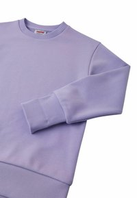 Fioletowa bluza z miękkiej mieszanki bawełny, z okrągłym dekoltem, ściągaczami przy mankietach i ściągaczem u dołu, o minimalistycznym wzornictwie.