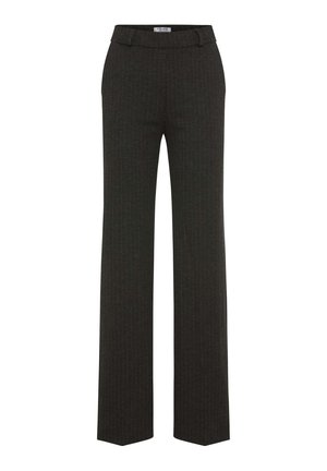 Zwarte broek met krijtstrepen en een getailleerde pasvorm, met een recht model en een zachte, gewatteerde stof voor extra diepte.