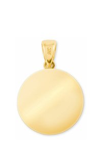 Rund, polerad guldpendel med slät yta och fäste, märkt "375" för 9 karat guldrenhet.