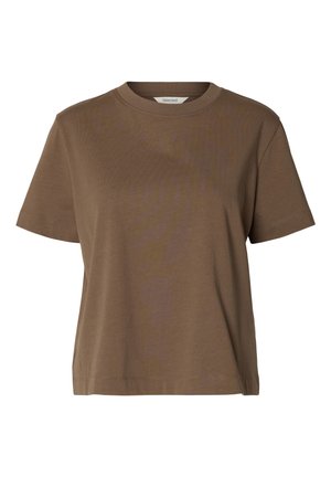 Selected, SLFESSENTIAL BOXY TEE - T-Shirt basic - chocolate chip