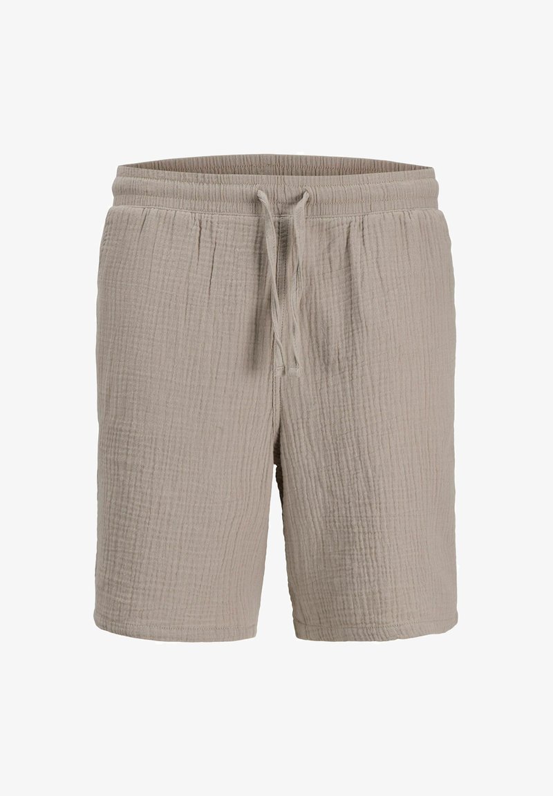 Beezihallased puuvillased lühikesed püksid, millel on tekstuuriga, kortsus pind; elastne vöökoht reguleeritava nööriga; keskpõlve pikkus.