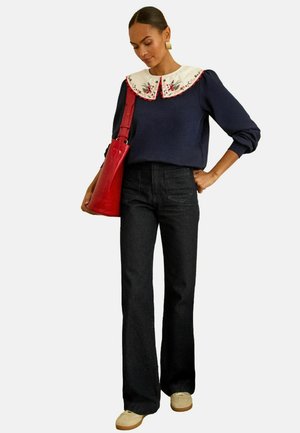 REGULAR FIT - EMBROIDERED - Mikina - navy woven collar