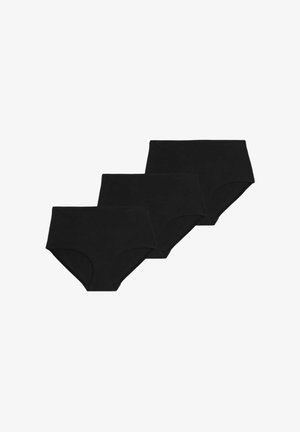 Lot de trois culottes en coton noir. Conception taille haute avec bords lisses, texture douce et style minimaliste. Couleur unie classique.