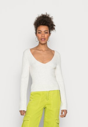 Weekday PAOLINA V NECK - Camisola - white dusty light