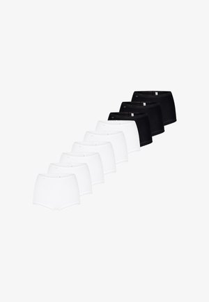 Packung mit zehn Baumwollunterhosen, bestehend aus fünf weißen und fünf schwarzen Paaren. Jedes Paar ist in der Taille mittelhoch, hat eine glatte Textur und einen elastischen Bund.