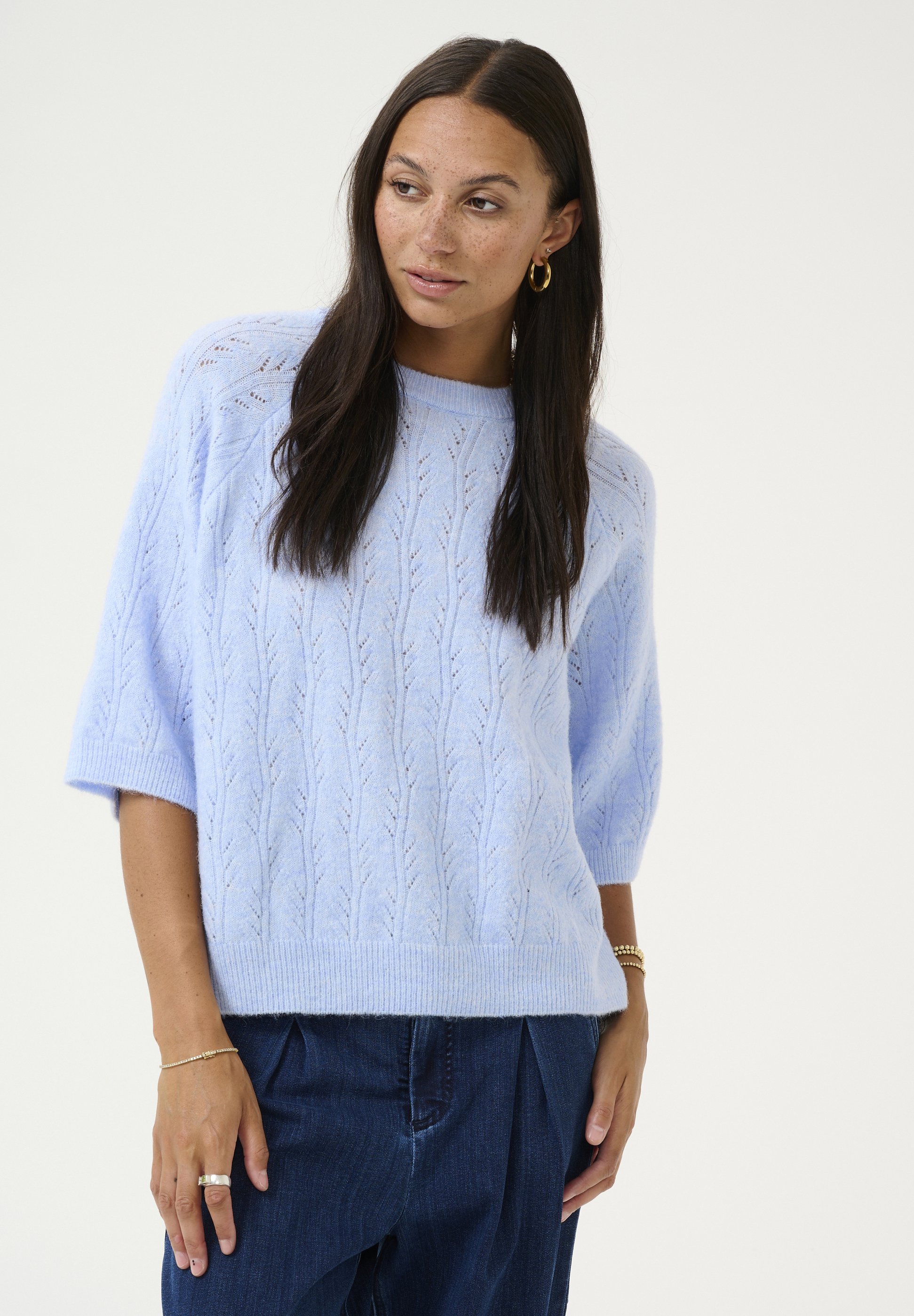 売れ筋商品|||ラルフローレン ニット&セーター アウター レディース Women's Linen-Blend Short-Sleeve V-Neck Sweater Capri Blue Linen-Blend Short-Sleeve V-Neck Jumper for Women | Ralph