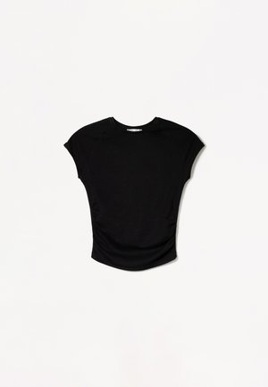 Bershka SHORT SLEEVE AND SIDE GATHERING - T-Shirt basic - black