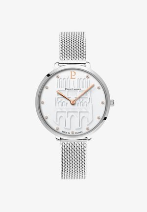 Sidzs sudraba sieta josla ar baltu teksturētu ciparnīcu, reljefa dizainu, rozā zelta rādītājiem un kristāla akcentiem. Zīmola nosaukums ir redzams uz ciparnīcas.