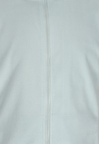 Tessuto in pile azzurro chiaro con una trama liscia, caratterizzato da una cerniera centrale. Design semplice senza ulteriori motivi o decorazioni.