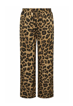 Yours Clothing LEOPARD PRINT WIDE LEG - Pantalon classique - brown