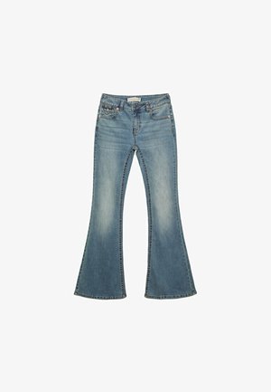 Weite blaue Jeans aus Denim mit einem verblichenen Finish, fünf Taschen und dezenten Kontrastnähten auf einem glatten, strapazierfähigen Stoff.