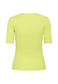 Haut jaune à manches courtes en tissu côtelé, coupe ajustée, présenté de dos.