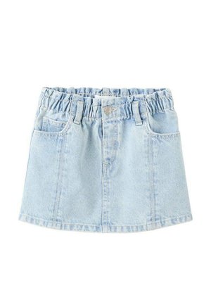 Gonna di jeans azzurro chiaro con vita elastica, due tasche frontali e una classica forma a-linea. Realizzata in tessuto morbido e strutturato.