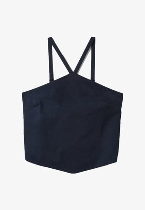 Schwarzes ärmelloses Croptop mit dünnen, verstellbaren Schulterträgern und gerade geschnittenem Ausschnitt.