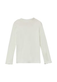 Langsleeve shirt in off-white katoen, met een ronde halslijn en gerimpelde manchetten. Glad textuur zonder zichtbare patronen of accenten.