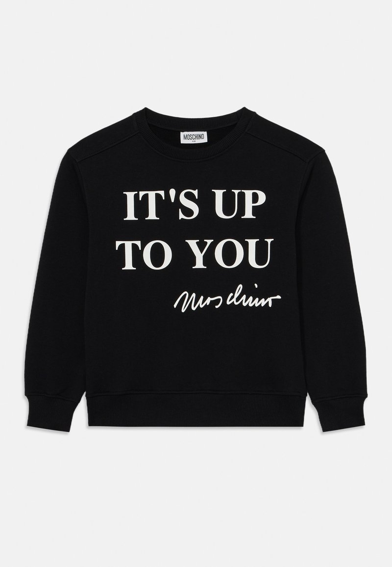 Sweatshirt preto com texto branco que diz "A RESPONSABILIDADE É SUA" e uma assinatura. Apresenta um decote redondo e punhos canelados, feito de tecido macio.