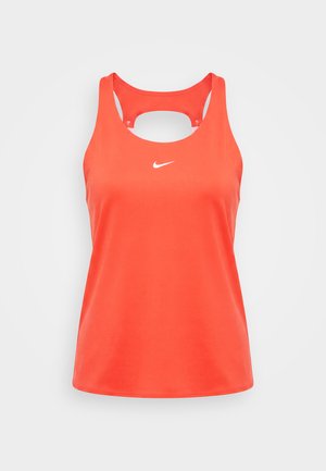 Klar oransje Nike ermeløs atletisk singlet med racerback og hvit Nike swoosh-logo midt på brystet.