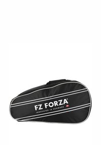 Musta sulkapallokassi, joka on valmistettu teksturoidusta kankaasta. Siinä on valkoiset raidat ja "FZ FORZA" -brändäys. Varustettu vetoketjulla ja kahvalla helppoa kantamista varten.