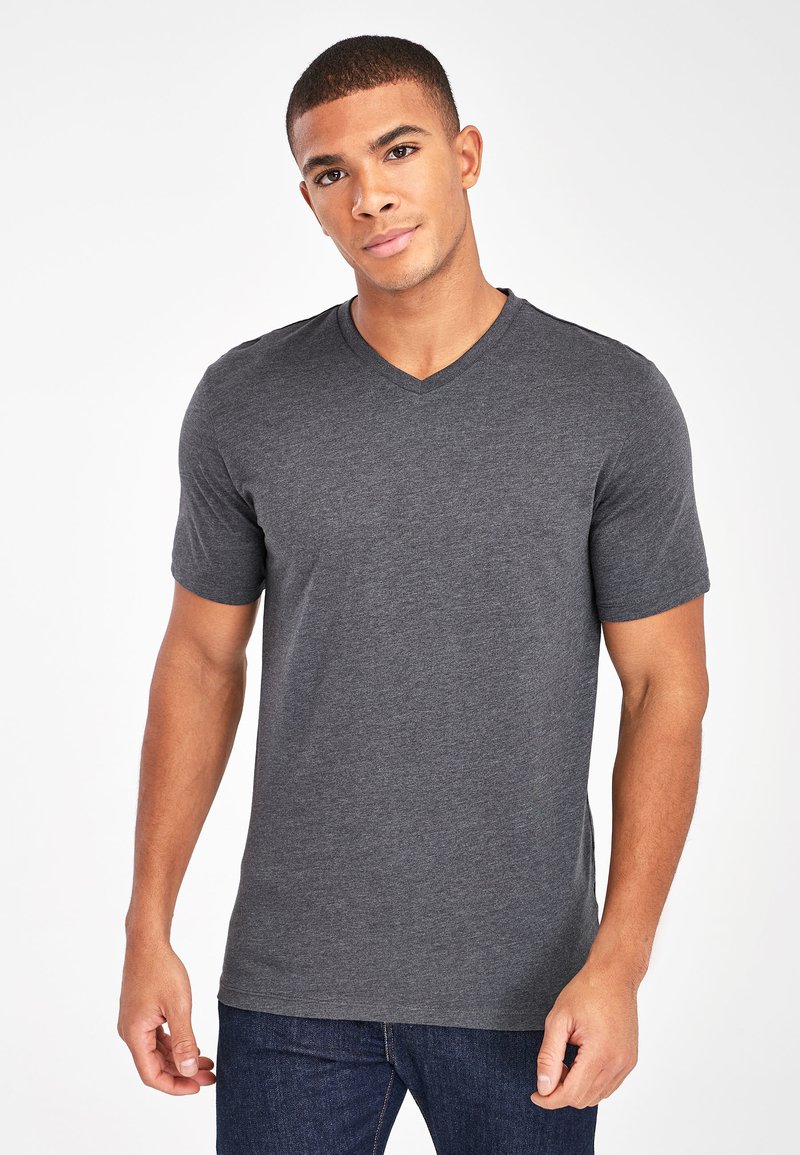 Next V-NECK T-SHIRT-SLIM FIT - Navadna majica - grey