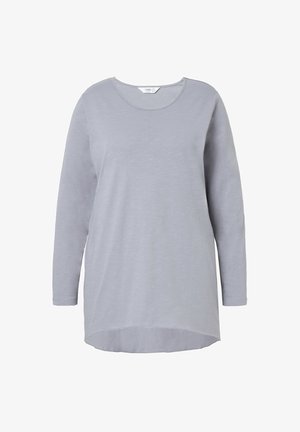 Jasnoszara tunika z długim rękawem, o okrągłym dekolcie, luźnym kroju i zaokrąglonym hemie. Wykonana z miękkiego, lekkiego materiału.