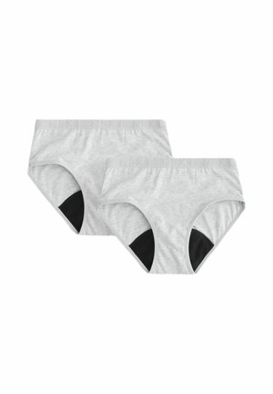Graue Baumwollunterhosen mit einem breiten elastischen Bund. Mit schwarzen Akzenten an den Seiten und einer glatten, weichen Textur. Zwei Paar enthalten.