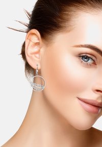 Silverfärgade hoops örhängen med en delikat bladdesign, med en polerad finish och en smal krokstängning.