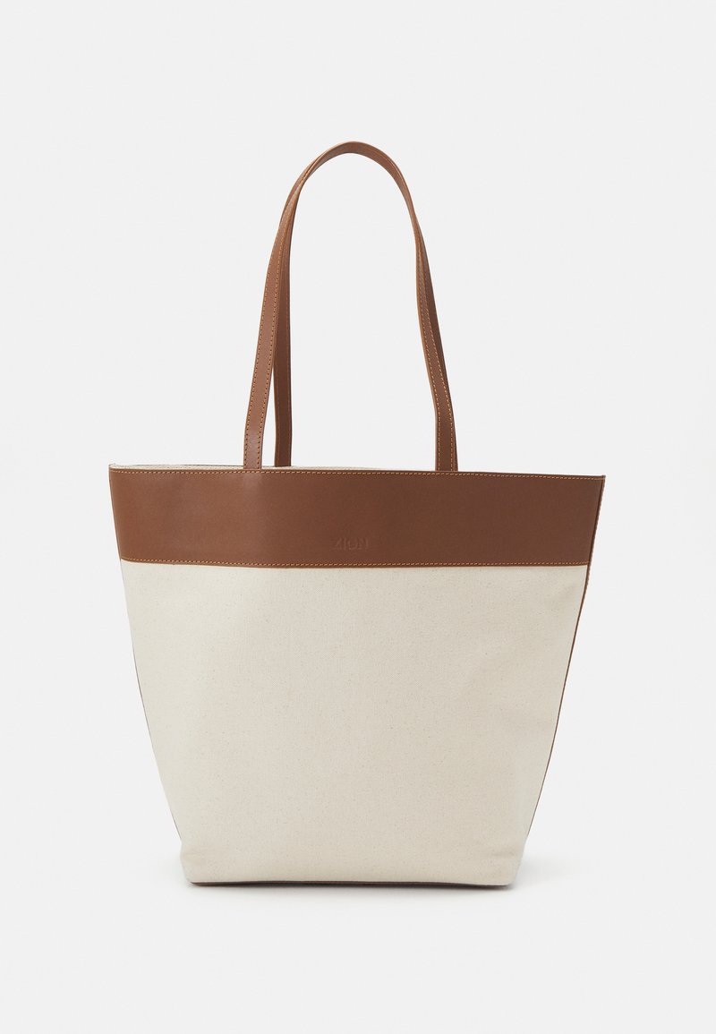 Zign LEATHER MIX - Velká kabelka - cognac/off-white