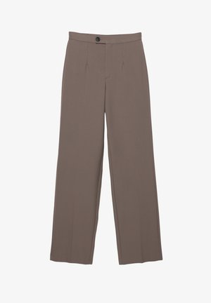 Braune weite Hosen mit einer glatten Textur, ausgestattet mit Vorderfalten, einem Knopfverschluss und einem maßgeschneiderten Design.