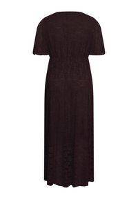 Robe midi en dentelle noire avec manches courtes et taille élastique, vue de dos.