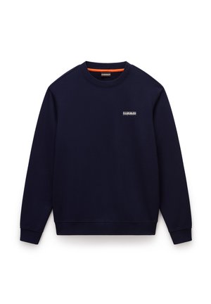 Marineblauwe sweatshirt van zachte stof, met een ronde halslijn, lange mouwen en een klein logo-detail op de linkerborst.
