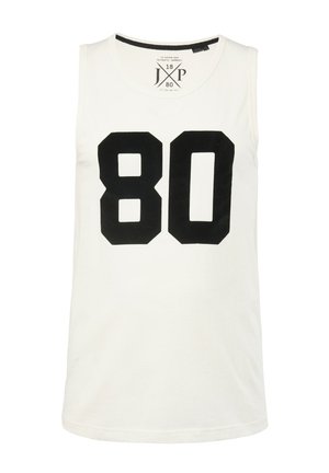 Bílý tílko vyrobené z bavlny, s velkým černým číslem "80" na přední straně. Kulatý výstřih a bez rukávů. Jednoduchý, čistý design.