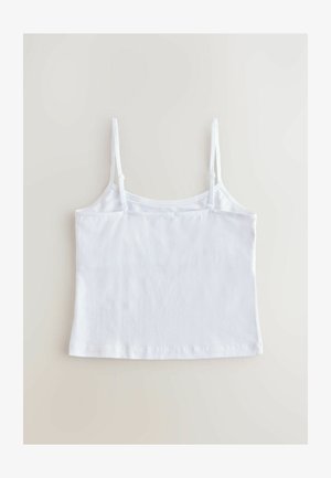 Camisola in cotone bianco con spalline sottili e regolabili, scollatura dritta e orlo senza cuciture. Texture liscia senza stampe o decorazioni.