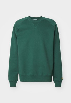 Grüner Baumwoll-Sweatshirt mit Rundhalsausschnitt, Raglanärmeln, gerippten Bündchen und einem Logo-Details am Saum. Glatte Textur und lässiges Design.