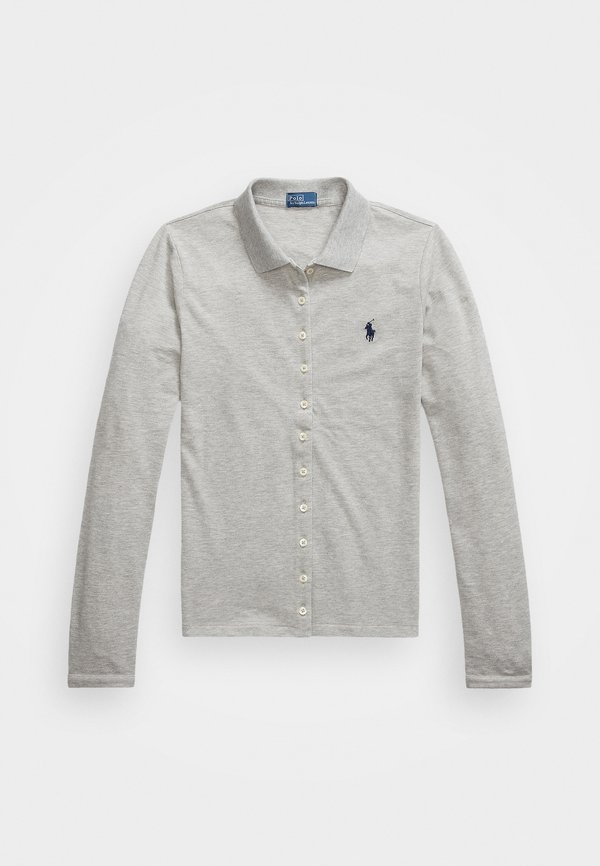 BUTTONED PLACKET LONG SLEEVE POLO SHIRT - Button-down blouse - andover heather3