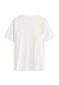 Hvid bomulds t-shirt med korte ærmer og rund halsudskæring. Glat tekstur og enkelt design, ingen mønstre eller dekorationer. Bageste udsigt.
