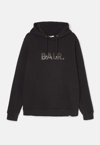 Sudadera negra hecha de una suave mezcla de algodón. Presenta un bolsillo frontal tipo canguro, capucha con cordón y logotipo "BALR." impreso en reflectante.