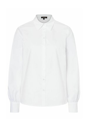 Weißes Langarmshirt aus Baumwolle mit klassischem Kragen und Knopfverschluss vorne, mit gerafften Ärmeln an den Bündchen für eine lockere Passform.