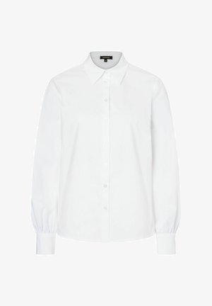 White long-sleeve shirt in cotton, featuring a classic collar and button-front closure, with gathered sleeves at the cuffs for a relaxed fit.